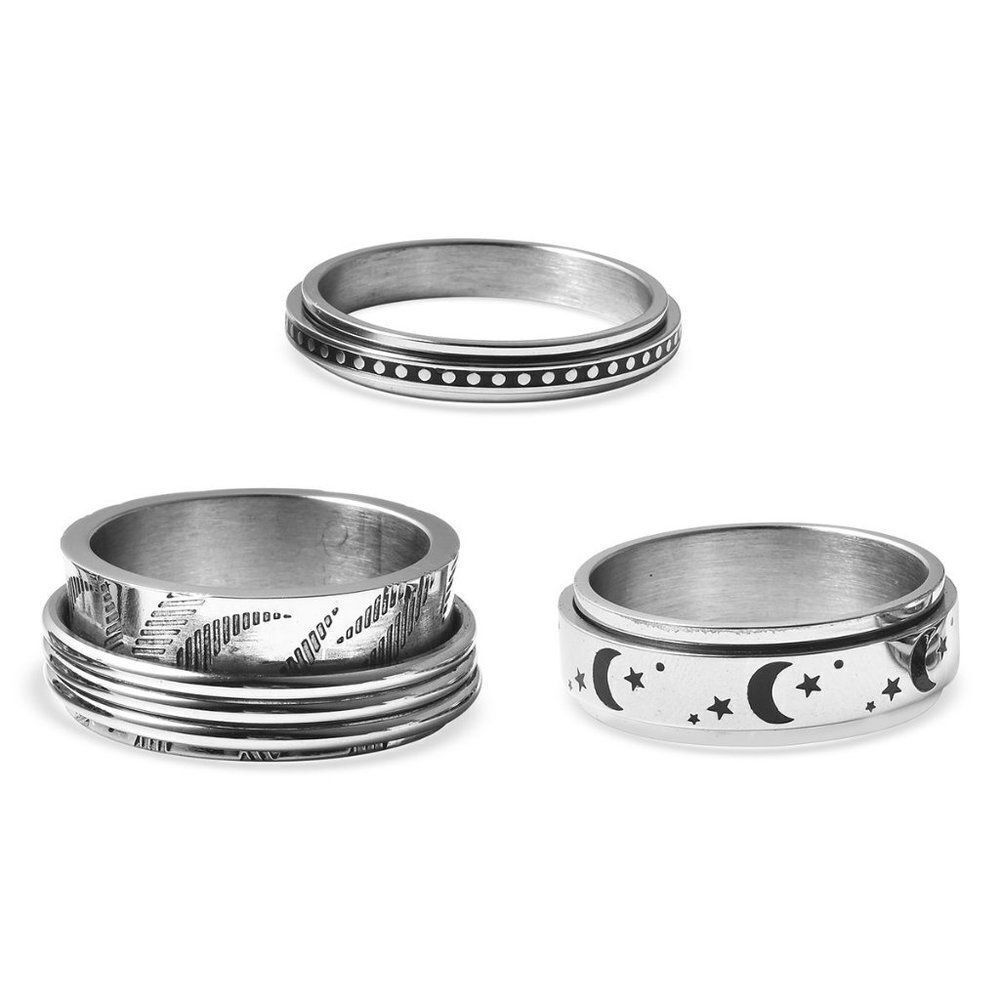 Stress Buster Spinner Ring in Stainless Steel Set of 3 Size 10